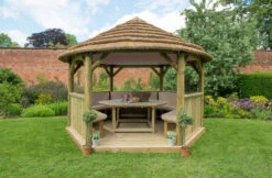 Forest Garden Hexagonal Thatched Roof Gazebo Furnished Cream -EcoScape Shop t.tlx 2c2yuiW.w2y0YElY32.2BFm27. 11951.1680669141