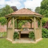 Forest Garden Hexagonal 3.6m Cedar Roof Gazebo Furnished Cream
