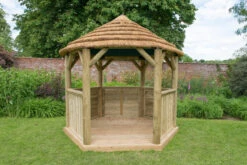 Forest Garden Hexagonal Thatched Roof Gazebo & Cream Lining -EcoScape Shop t.tlx KvK6GgU.CK6dovgpRK.K4QBKs. 42911.1680669165