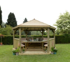 Forest Garden Hexagonal Timber Roof Gazebo Furnished Cream -EcoScape Shop t.tlx ajas0Hg.basNUNLePa.aXVEaf. 72536.1680668968