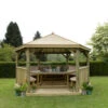 Forest Garden Hexagonal Timber Roof Gazebo Furnished Cream